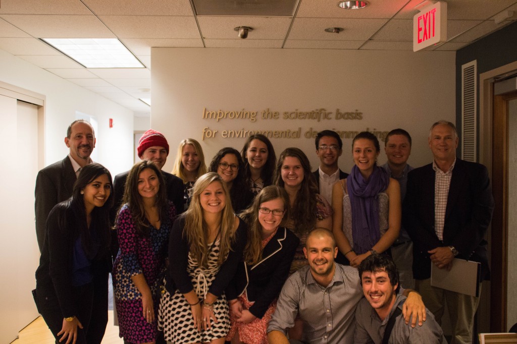 Dickinson's Global Climate Change Mosaic 2014. Pictured left to right: Professor Leary, Joe Riley '17, Jessica Poteet '15, Elizabeth Plascencia '16, Heather Morrison '15, Maeve Hogel '15, Brady Hummel '17, Cora Swanson '17, William Kochtitzky '16, Professor Niemitz, Rehana Rohman '16, Briana Zagami '15, Jackie Geisier '17, Keziah Groth-Tuft '17, Justin McCarty '15, Jack Marcus '17