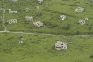 Aerial view of burnt houses