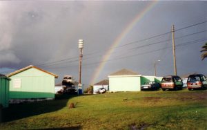 Rainbow over the shelters