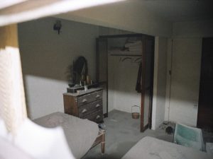 Ash-covered bedroom