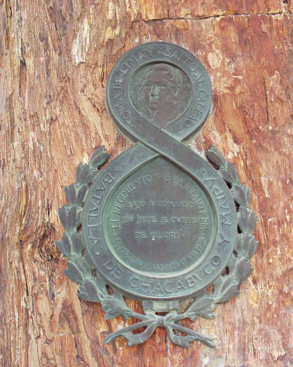 Plaque on San Martin bust in front of YPF offices