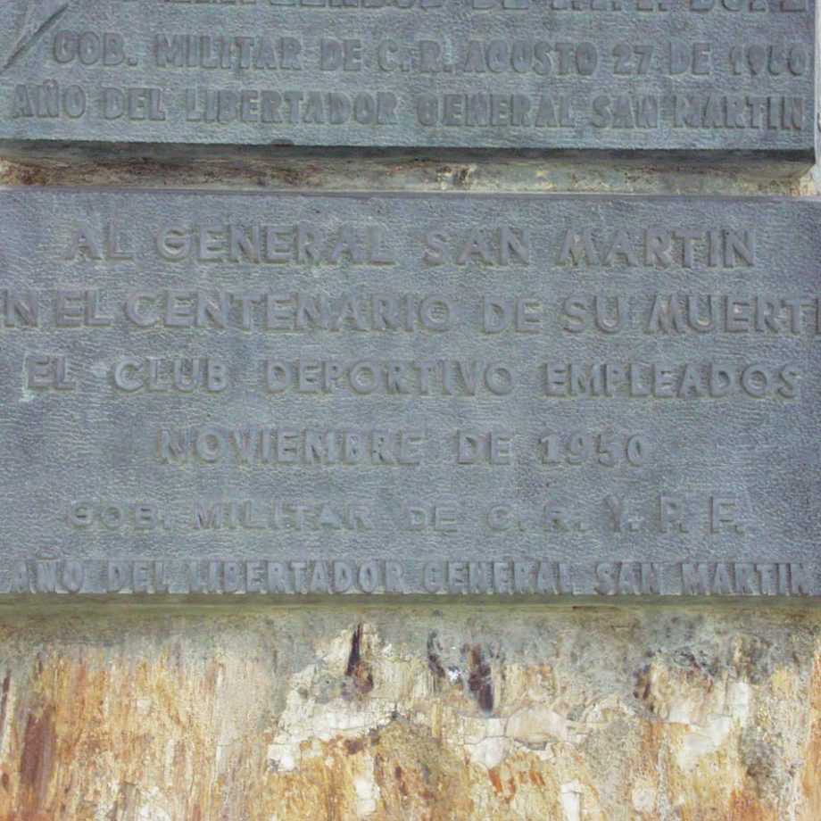 Plaque on San Martin bust in front of YPF offices