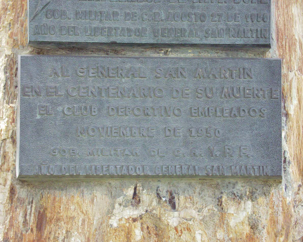 Plaque on San Martin bust in front of YPF offices