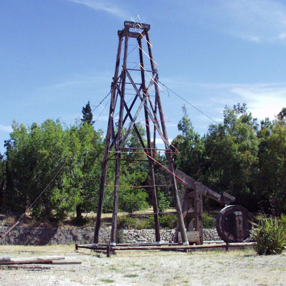 Reconstruction of a typical early oil drilling derrick near the entrance to Astra and close to the planned Astra Community Center