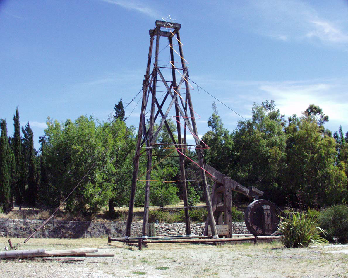 Reconstruction of a typical early oil drilling derrick near the entrance to Astra and close to the planned Astra Community Center