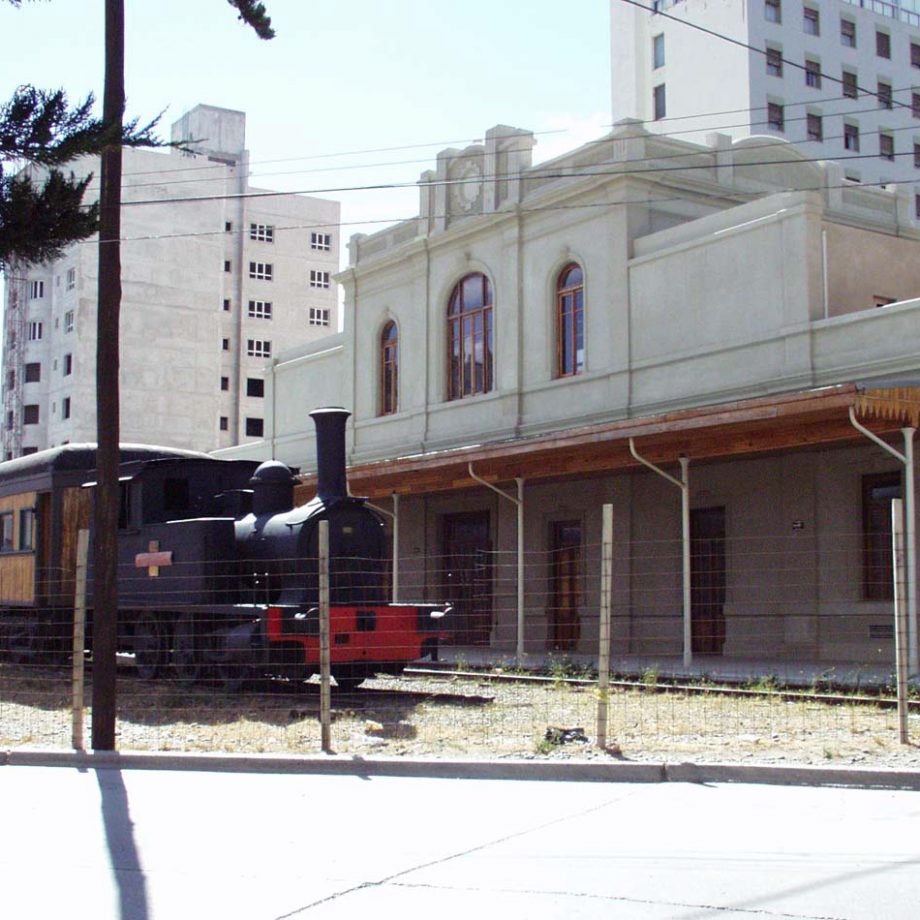 Train outside of building