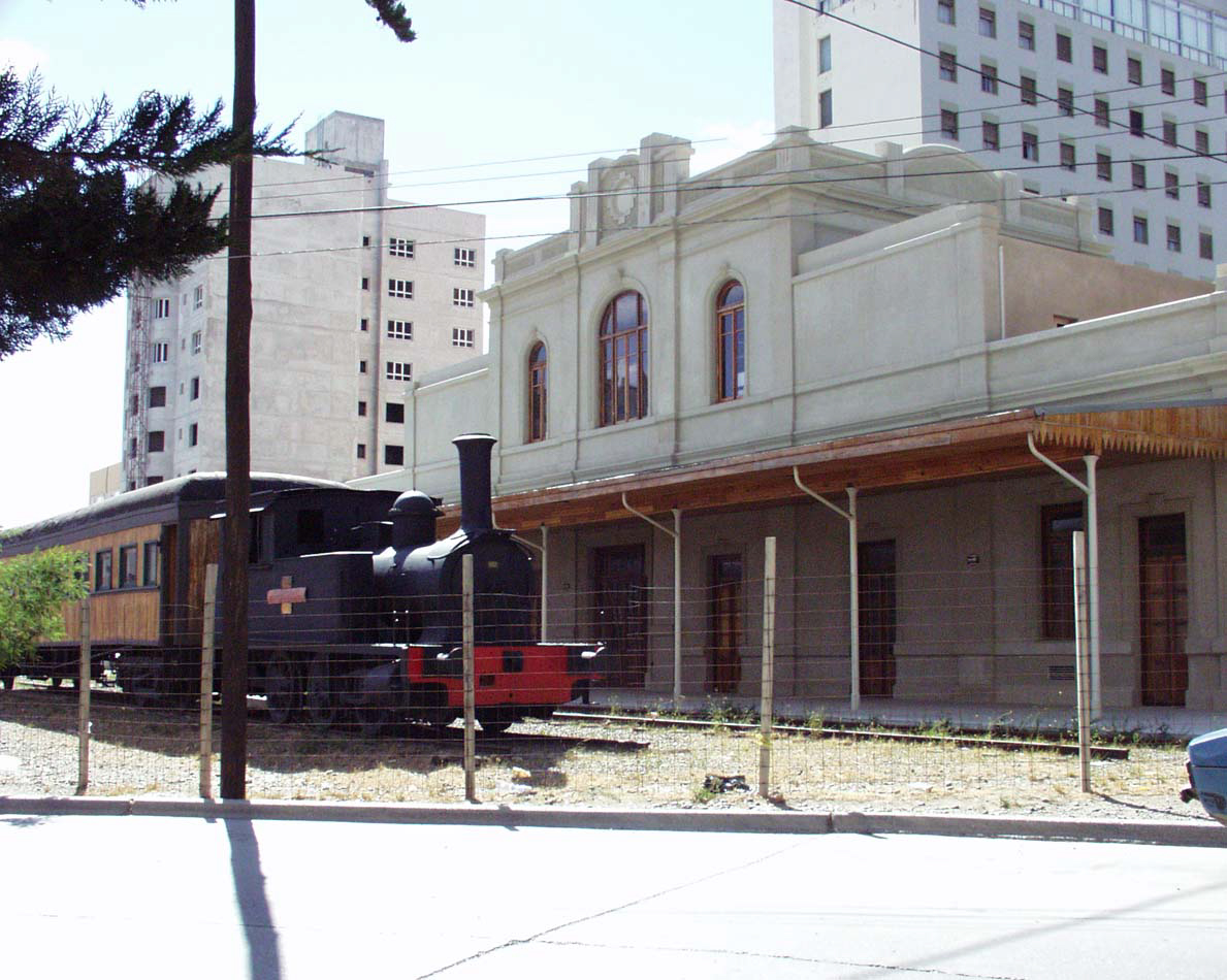 Train outside of building